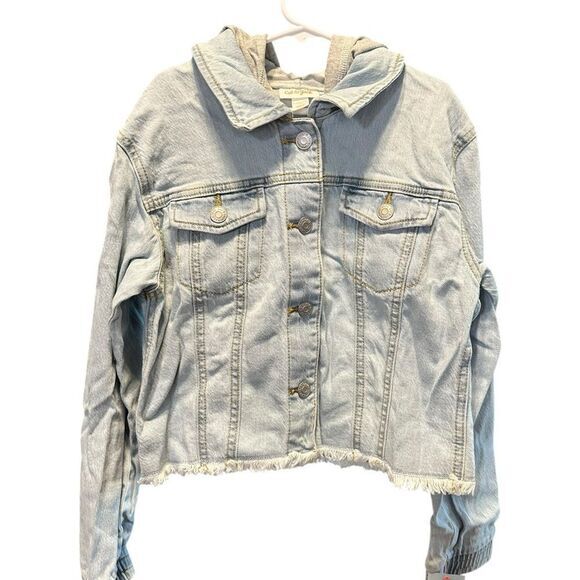 Cat & Jack Other - NWT Cat & Jack Girls Light Blue Denim Button Jacket with Hood - Size L 10/12